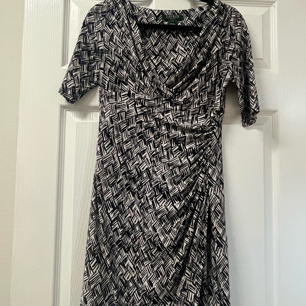 Ralph Lauren Black and White Geometric Midi Dress